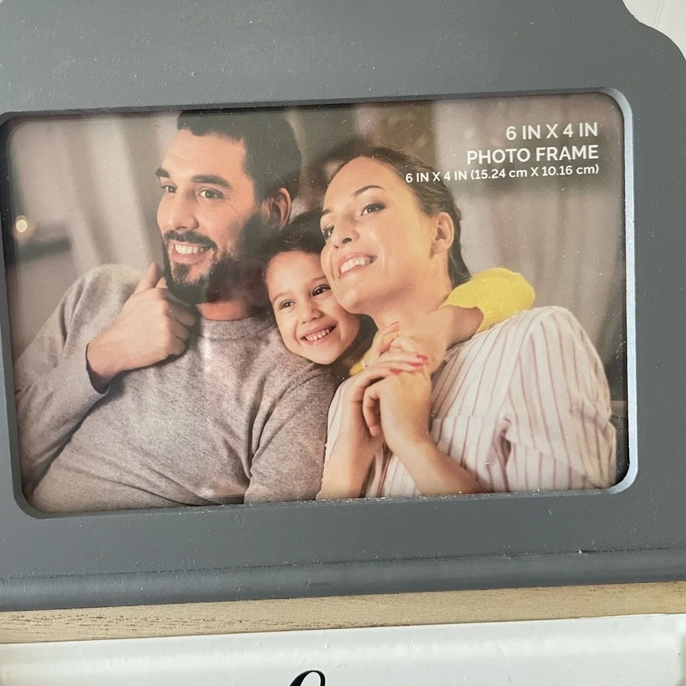 Charming Gray and White Family Photo Frame holds 6” x 4” photos